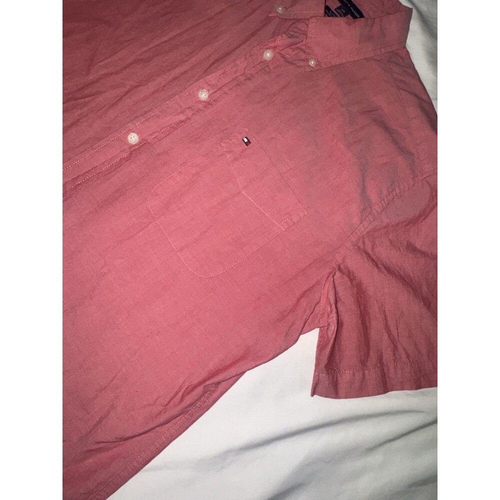 Mens Tommy Hilfiger Button Up Polo In Salmon Color Size Large Excellent Shape